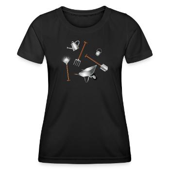 Classic Garden Tools Set Illustration - Women's Functional T-Shirt - black - Front - AI Model Female 172 light (172cm)