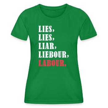 Bold anti-Labour Slogan Typography Design - Frauen Funktions-T-Shirt - Kelly Green - Vorne - AI Model Female 172 dark (172cm)
