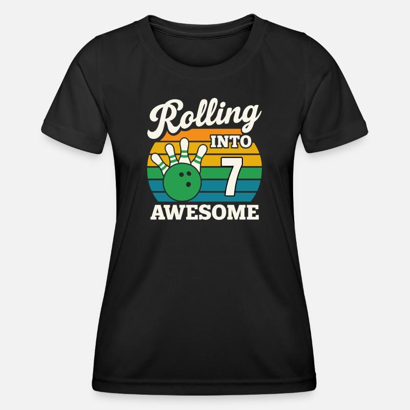 Retro Bowling Inspired 7th Birthday Design - Women's Functional T-Shirt - black