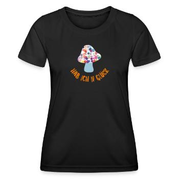 Lucky Guy Autumn Luck Mushroom Cool Sayings Blobs - Women's Functional T-Shirt - black - Front - AI Model Female 172 light (172cm)