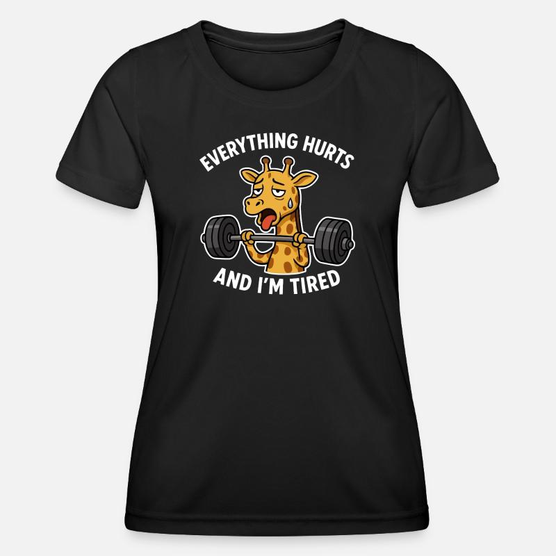 Tired Giraffe Lift Weights Illustration - Women's Functional T-Shirt - black