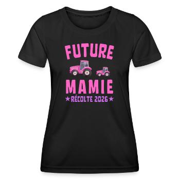 Future Mamie en 2026 Tracteur Rose  - T-shirt sport Femme - noir - Devant - AI Model Female 172 light (172cm)