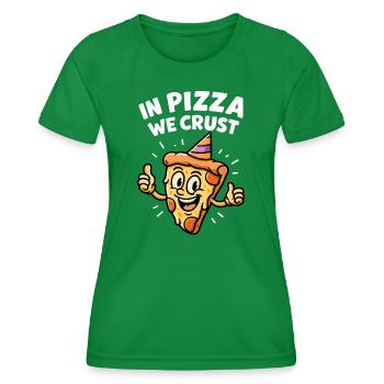 Lustiges Pizza Party Design - Frauen Funktions-T-Shirt - Kelly Green - Vorne - AI Model Female 172 dark (172cm)