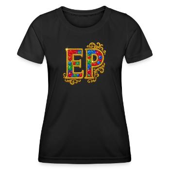 Glitzernder Buchstabe E mit Goldrahmen - Frauen Funktions-T-Shirt - Schwarz - Vorne - AI Model Female 172 light (172cm)