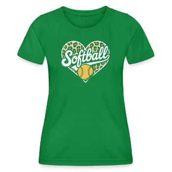 Leopard pattern softball heart design - Women's Functional T-Shirt - kelly green - Front - AI Model Female 172 dark (172cm)