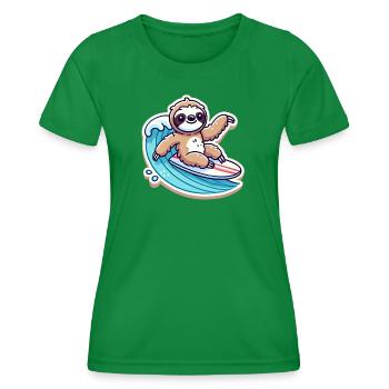 Cute Sloth Waves Surfer - Women's Functional T-Shirt - kelly green - Front - AI Model Female 172 dark (172cm)