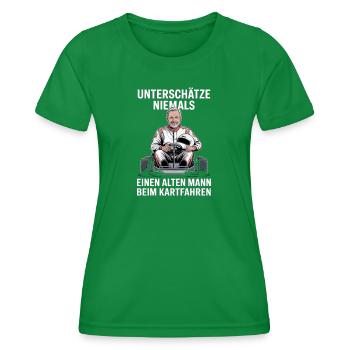 Never underestimate an old man karting - Women's Functional T-Shirt - kelly green - Front - AI Model Female 172 dark (172cm)