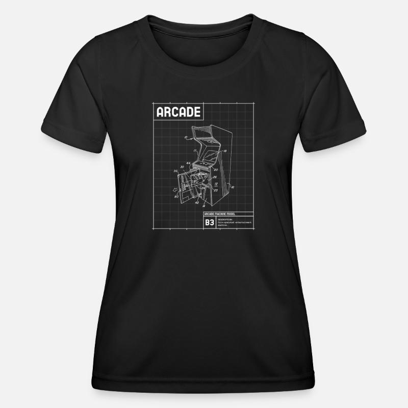 Retro Arcade Sketch on Grid - Women's Functional T-Shirt - black
