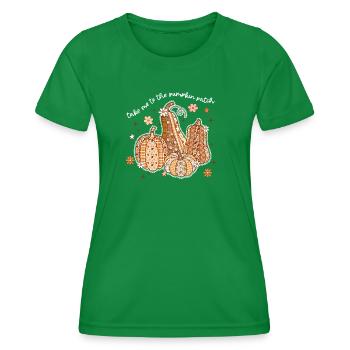 Patchwork Kürbisse Herbstmotiv - Frauen Funktions-T-Shirt - Kelly Green - Vorne - AI Model Female 172 dark (172cm)