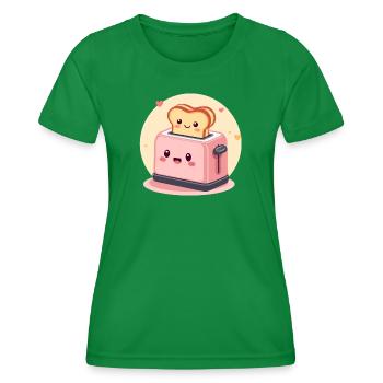 Kawaii Cheerful Toaster with Toast and Hearts - Women's Functional T-Shirt - kelly green - Front - AI Model Female 172 dark (172cm)