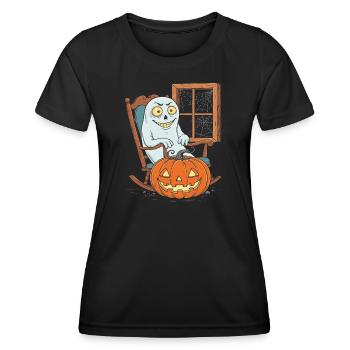 Geist im Kürbisschein - Frauen Funktions-T-Shirt - Schwarz - Vorne - AI Model Female 172 light (172cm)