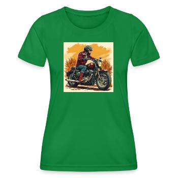 Plaid Socks + Biker Illustration - Women's Functional T-Shirt - kelly green - Front - AI Model Female 172 dark (172cm)