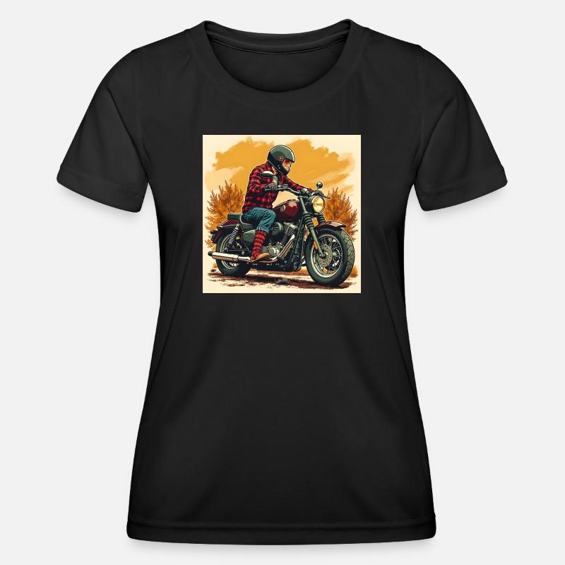 Plaid Socks + Biker Illustration - Women's Functional T-Shirt - black