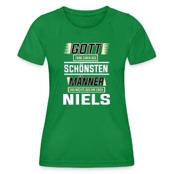 Niels der schönste Mann von Gott geformt Design - Frauen Funktions-T-Shirt - Kelly Green - Vorne - AI Model Female 172 dark (172cm)