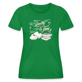 Quality Time Kaffee und Bücher - Frauen Funktions-T-Shirt - Kelly Green - Vorne - AI Model Female 172 dark (172cm)