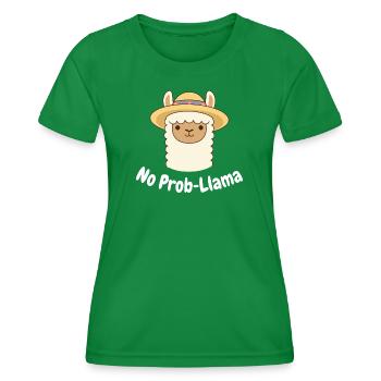 No Prob Lama Llama Cartoon - Frauen Funktions-T-Shirt - Kelly Green - Vorne - AI Model Female 172 dark (172cm)