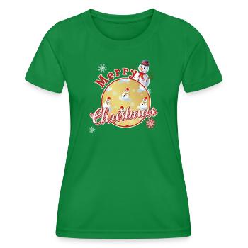 Merry Christmas English with Snowmen - Women's Functional T-Shirt - kelly green - Front - AI Model Female 172 dark (172cm)