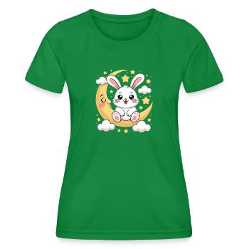Cute bunny on crescent moon with stars - Women's Functional T-Shirt - kelly green - Front - AI Model Female 172 dark (172cm)