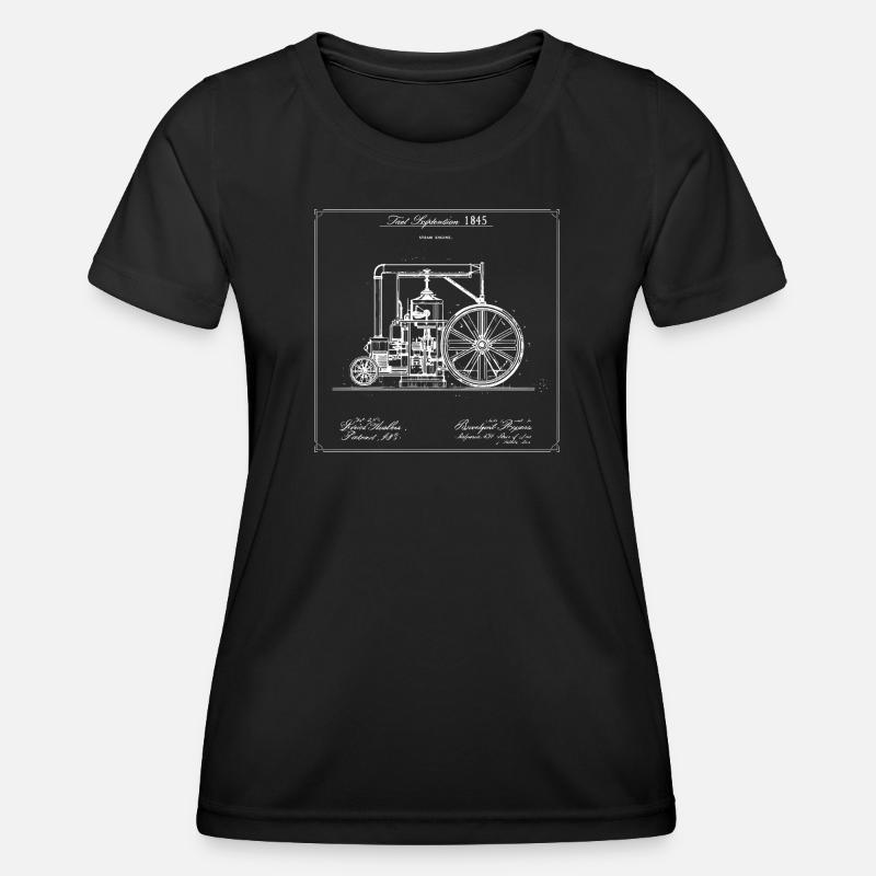 Vintage Steam Engine Blueprint - Women's Functional T-Shirt - black