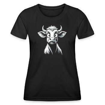 Kuh lustig Kuhkopf Rind lustige Zeichnung - Frauen Funktions-T-Shirt - Schwarz - Vorne - AI Model Female 172 light (172cm)