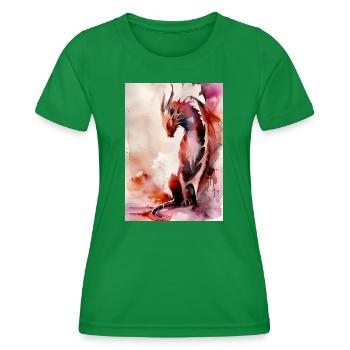 Red Watercolor Dragon - Women's Functional T-Shirt - kelly green - Front - AI Model Female 172 dark (172cm)