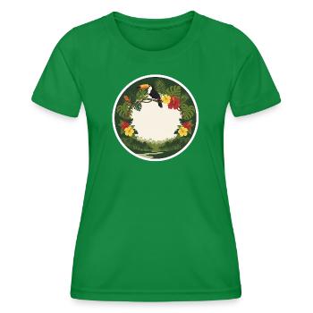 Tropische Tukane und kreisförmiges Laub - Frauen Funktions-T-Shirt - Kelly Green - Vorne - AI Model Female 172 dark (172cm)
