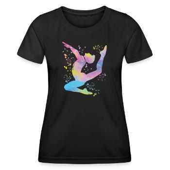 Gymnastics Floor Artistic Gymnastics - Women's Functional T-Shirt - black - Front - AI Model Female 172 light (172cm)