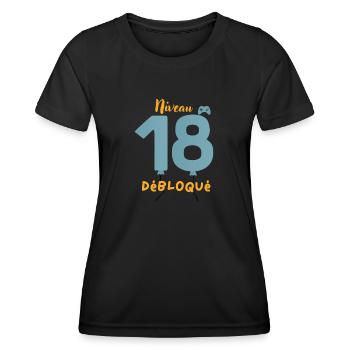 Niveau 18 Débloqué - T-shirt sport Femme - noir - Devant - AI Model Female 172 light (172cm)