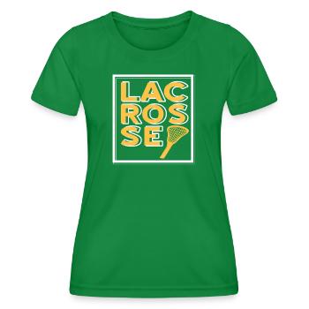Bold Lacrosse Typography Grid Stick Player Fan - Women's Functional T-Shirt - kelly green - Front - AI Model Female 172 dark (172cm)