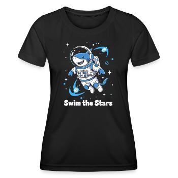 Weltraumhai Astronaut - Frauen Funktions-T-Shirt - Schwarz - Vorne - AI Model Female 172 light (172cm)