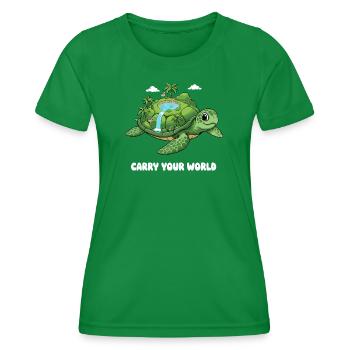 Insel-Schildkröte mit Wasserfall - Frauen Funktions-T-Shirt - Kelly Green - Vorne - AI Model Female 172 dark (172cm)