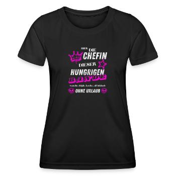 Hier die Chefin dieser hungrigen Bande - Frauen Funktions-T-Shirt - Schwarz - Vorne - AI Model Female 172 light (172cm)