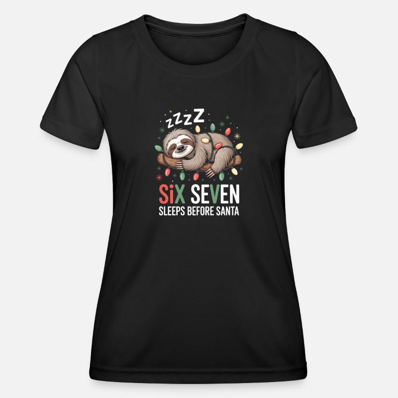Sleeping sloth with fairy lights - Women's Functional T-Shirt - black