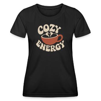 Cozy Energy – Tasse à café vintage - T-shirt sport Femme - noir - Devant - AI Model Female 172 light (172cm)