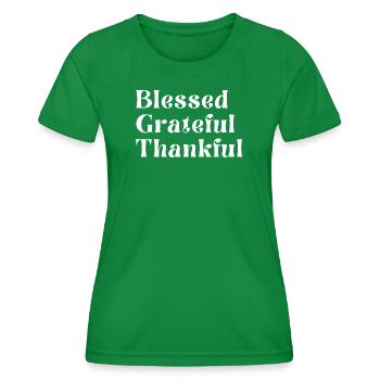 Reconnaissant, reconnaissant, reconnaissant - T-shirt sport Femme - vert - Devant - AI Model Female 172 dark (172cm)