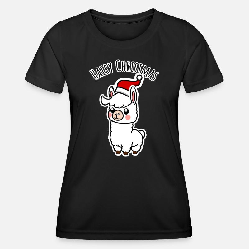 Cute alpaca with pointed hat for the holidays - Women's Functional T-Shirt - black