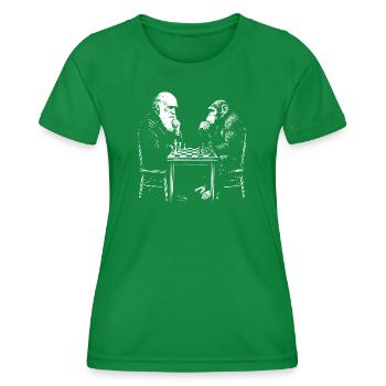 Darwin spielt Schach mit dem Affen – Evolutionsspiel - Frauen Funktions-T-Shirt - Kelly Green - Vorne - AI Model Female 172 dark (172cm)