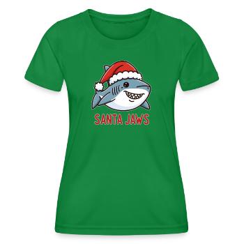 Santa Jaws Funny Christmas Shark Design - Women's Functional T-Shirt - kelly green - Front - AI Model Female 172 dark (172cm)