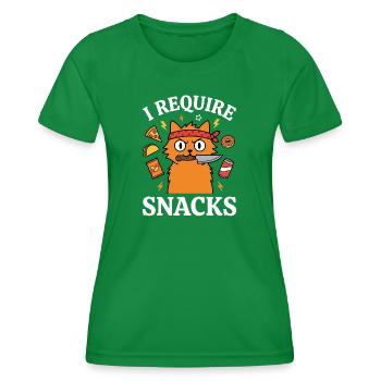 I Demand Snacks Funny Cat Lover Humor - Women's Functional T-Shirt - kelly green - Front - AI Model Female 172 dark (172cm)