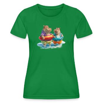 Hippos am Strand mit Schwimmreifen - Frauen Funktions-T-Shirt - Kelly Green - Vorne - AI Model Female 172 dark (172cm)