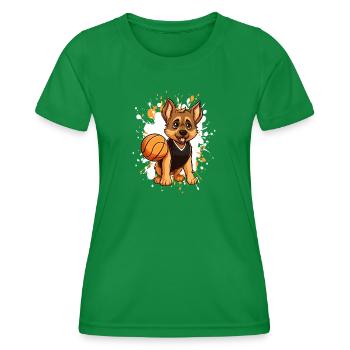 Basketball dog in game mode - Women's Functional T-Shirt - kelly green - Front - AI Model Female 172 dark (172cm)