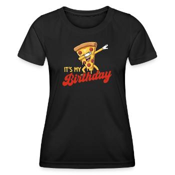 Es ist meine Geburtstags-Dabbing-Pizza-Witzparty. - Frauen Funktions-T-Shirt - Schwarz - Vorne - AI Model Female 172 light (172cm)