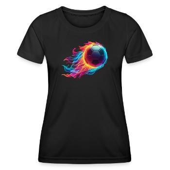 Feuriger Fußball - Soccer Ball Fire - Frauen Funktions-T-Shirt - Schwarz - Vorne - AI Model Female 172 light (172cm)