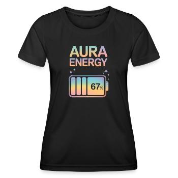 Aura Energy 67% Pastel Battery Meme - Women's Functional T-Shirt - black - Front - AI Model Female 172 light (172cm)