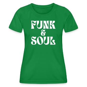 Funk & Souls: Retro Grooves Typografie - Frauen Funktions-T-Shirt - Kelly Green - Vorne - AI Model Female 172 dark (172cm)