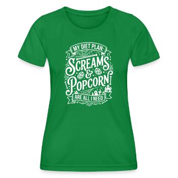 Screams & Popcorn Halloween Design - Frauen Funktions-T-Shirt - Kelly Green - Vorne - AI Model Female 172 dark (172cm)
