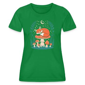 Schlafender Fuchs auf Pilz unter Sternenhimmel - Frauen Funktions-T-Shirt - Kelly Green - Vorne - AI Model Female 172 dark (172cm)