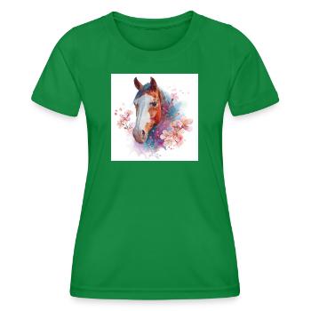 Watercolor Horse with Cherry Blossoms - Women's Functional T-Shirt - kelly green - Front - AI Model Female 172 dark (172cm)