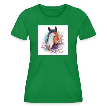 Aquarell Pferdeblüten-Porträt - Frauen Funktions-T-Shirt - Kelly Green - Vorne - AI Model Female 172 dark (172cm)