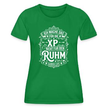 XP statt Ruhm – Gamer Lebensgefühl - Frauen Funktions-T-Shirt - Kelly Green - Vorne - AI Model Female 172 dark (172cm)